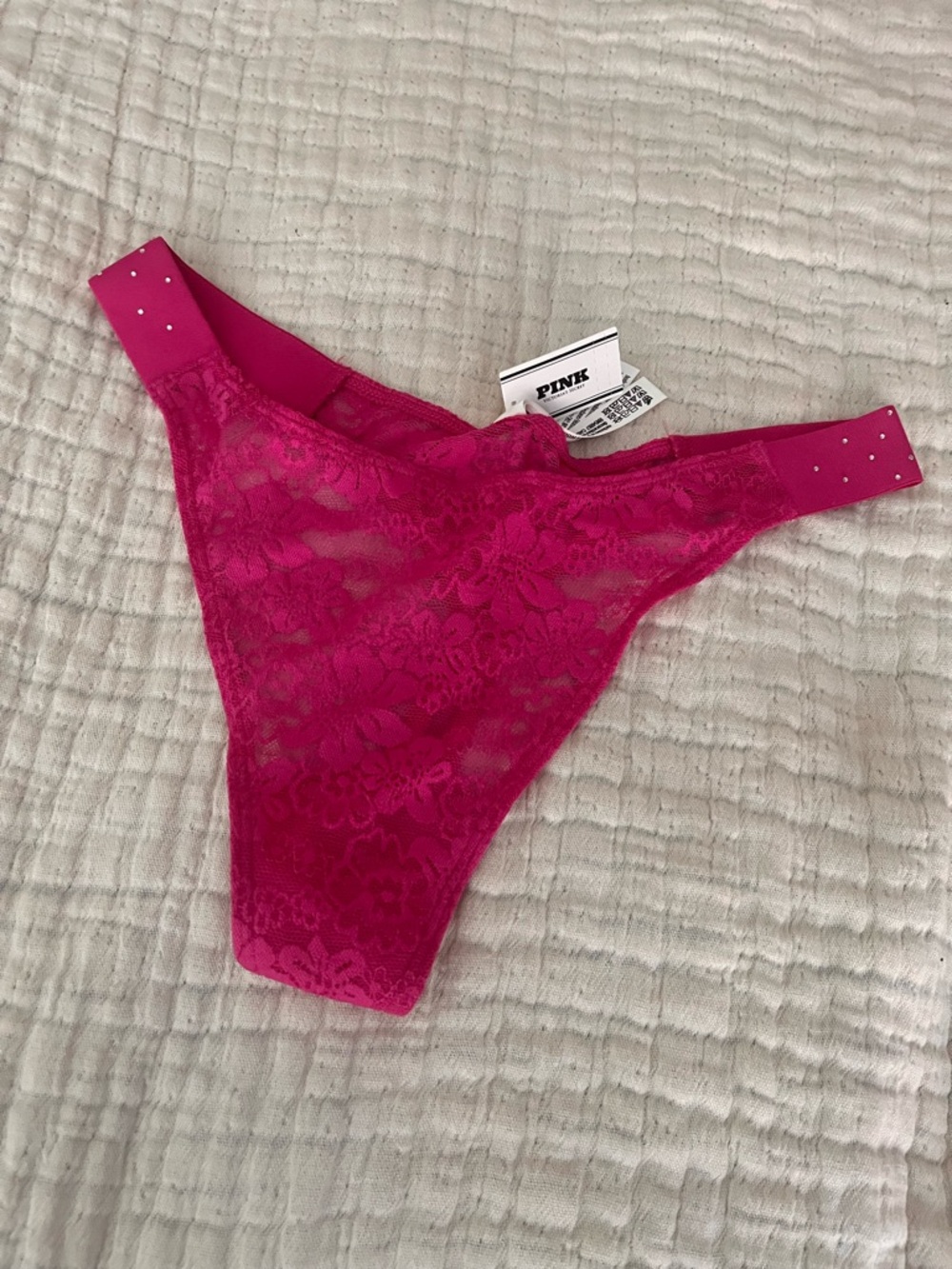 PINK Victoria's Secret Hot Pink Lace Thong M